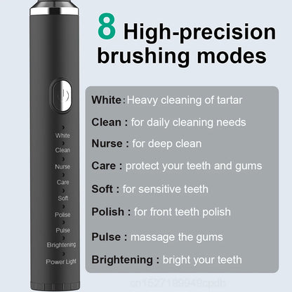 Electric toothbrush with high-precision brushing modes on a light gray background