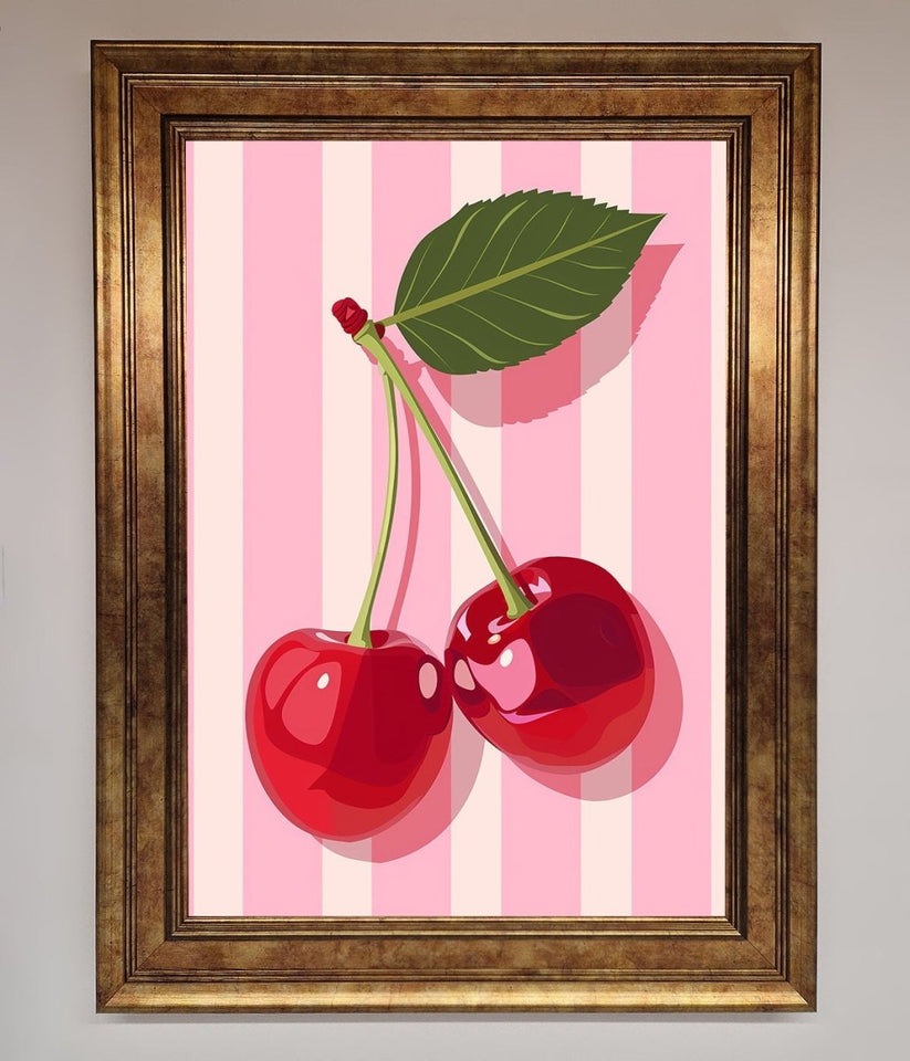 Cherries On Stripes Framed Print