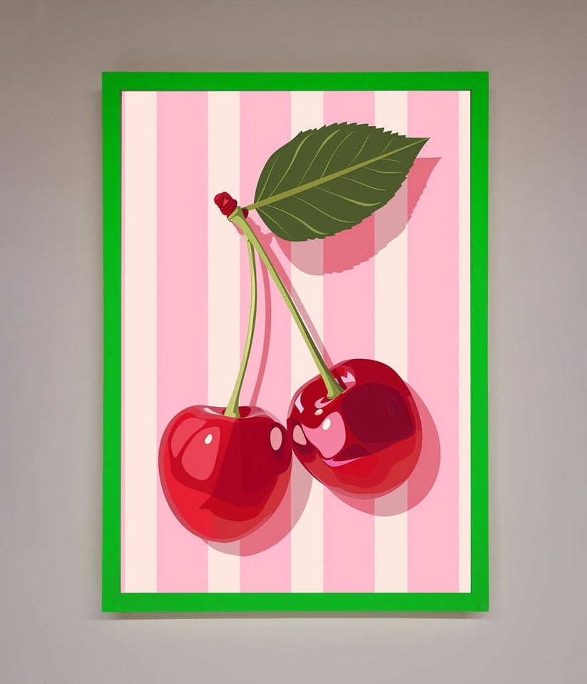 Cherries On Stripes Framed Print