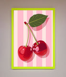 Cherries On Stripes Framed Print