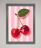 Cherries On Stripes Framed Print