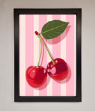 Cherries On Stripes Framed Print