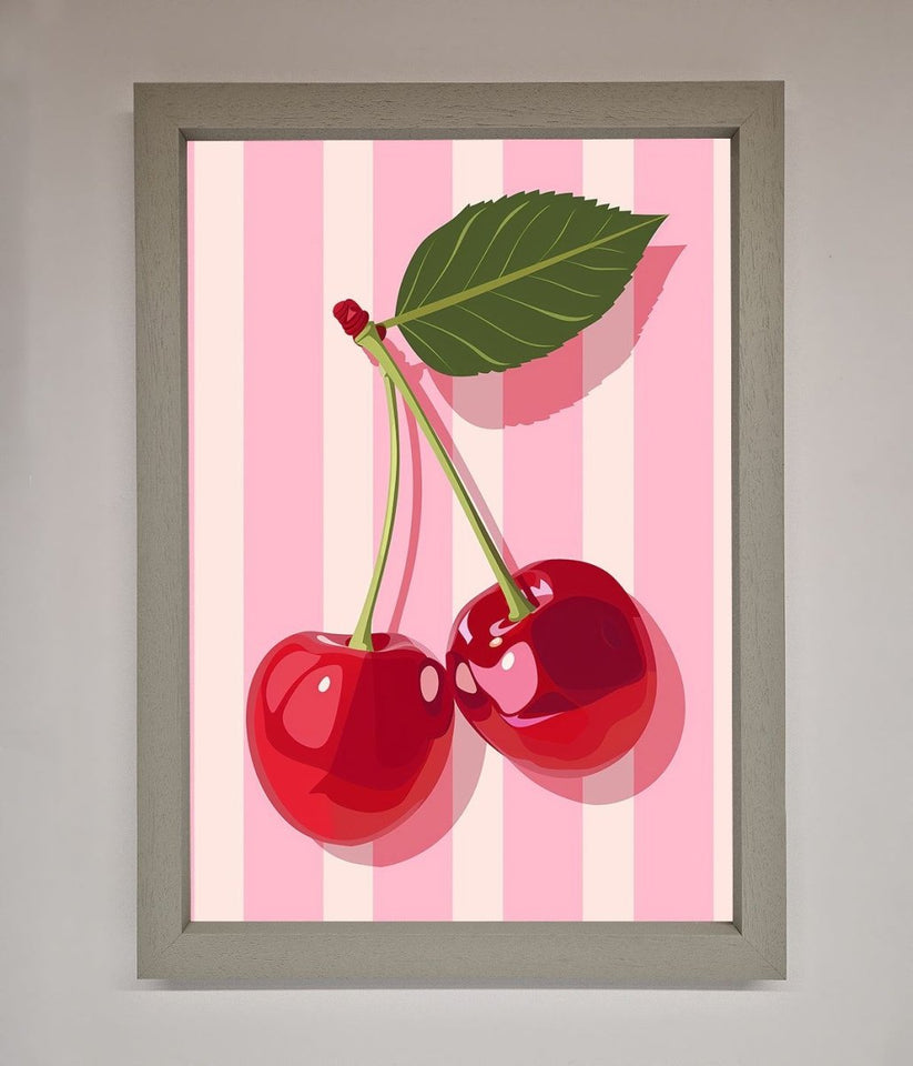 Cherries On Stripes Framed Print
