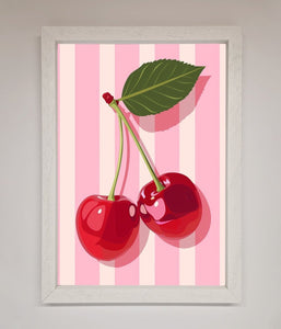 Cherries On Stripes Framed Print